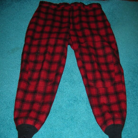 Vintage WOOLRICH Red Black Buffalo Plaid Wool Hunting Pants Sz 40 Excellent Cond - Picture 1 of 7
